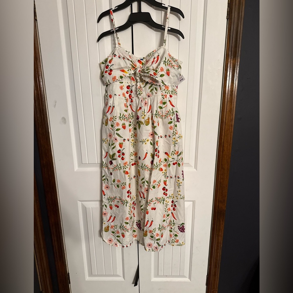 Old Navy White Floral Dress with Red and Green Accents
